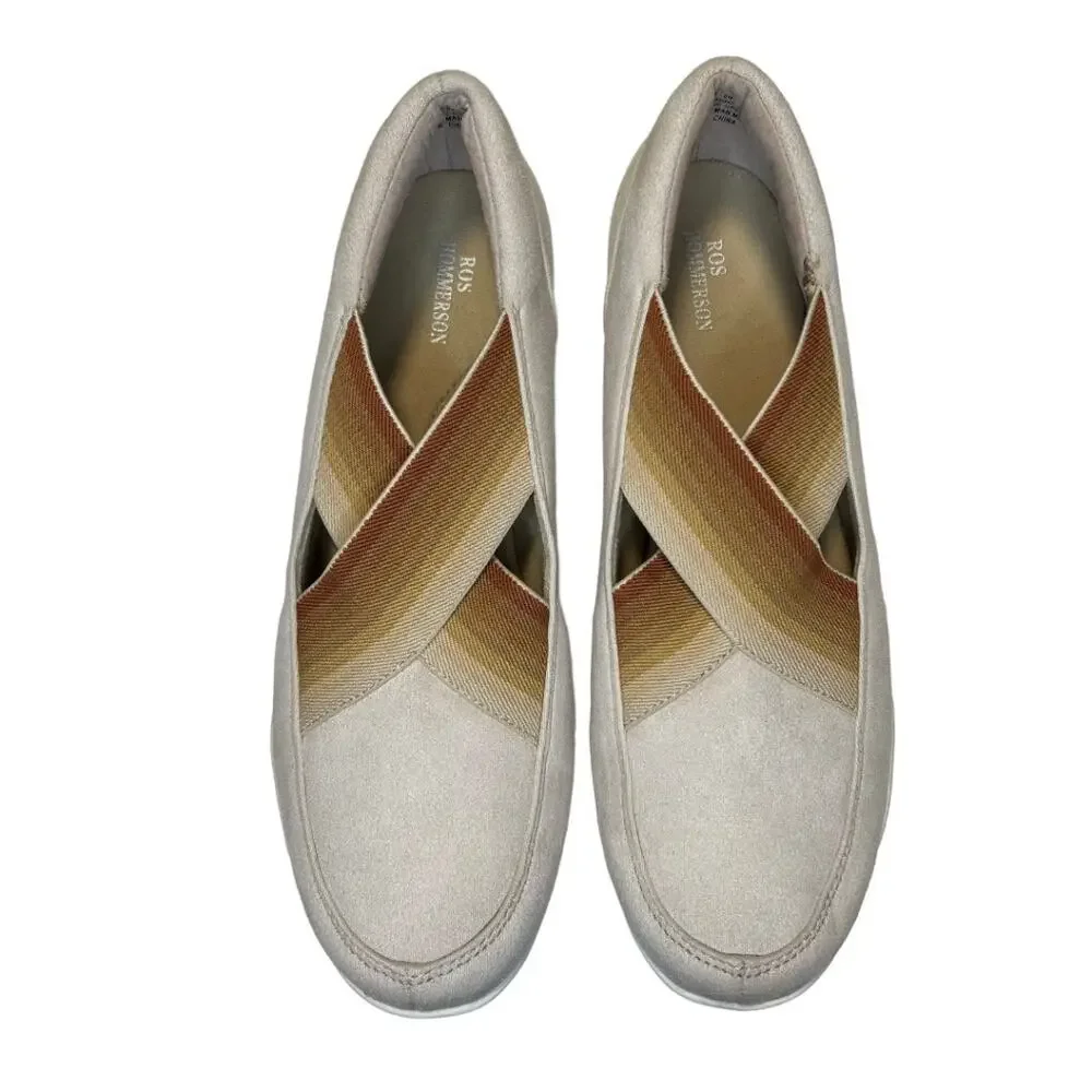 Ros Hommerson Clever Cream Cross Slip On Flat Shoes Size 8N Stretch Comfort